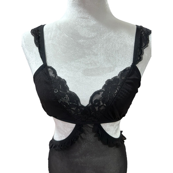 We Are HAH Lingerie Bodysuit Key To UR Heart Sheer Ruffle Black‎ Noir Revolve XS - Picture 4 of 10